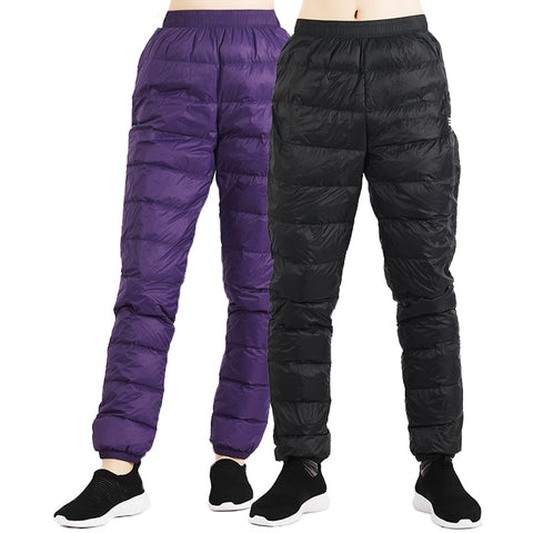 TECTOP Winter Women Men's Soft Down Pants Windproof Outdoor Sports Camping Hiking Skiing Trekking Breathable Male Trousers VA677