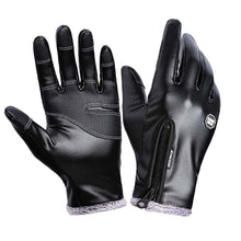 Men's Leather Gloves Velvet Female Waterproof Mittens Luva guantes Screen Touch Hiking Gloves Winter for Hiking Cycling Black