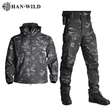 HAN WILD TAD Tactical Jackets Men Soft Shell Jacket Army Windproof Camo Hunting Suit Shark Skin Military Hiking Jacket+Pants 5XL