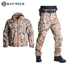 HAN WILD TAD Tactical Jackets Men Soft Shell Jacket Army Windproof Camo Hunting Suit Shark Skin Military Hiking Jacket+Pants 5XL