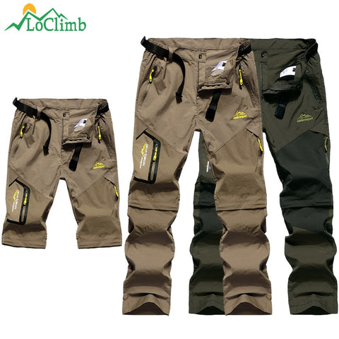 LoClimb Men's Summer Removable Hiking Pants Outdoor Camping Trip Trousers Man Trekking Pants Khaki Mountain Sports Shorts AM002