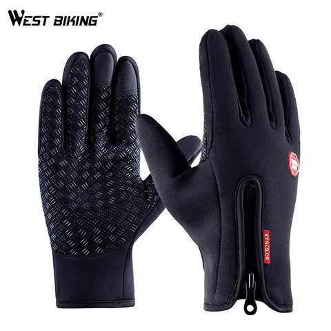 WEST BIKING Winter Cycling Gloves Warm Thermal Outdoor Sports Gloves Windproof Hiking Fishing Touch Screen Bicycle Gloves