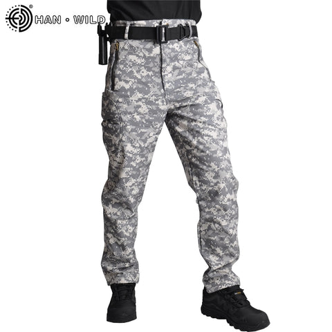 HAN WILD Tactical Pants Soft Shell Fleece Cargo Pants Men Military Pants Camouflage Army Pant Casual Trousers Unisex Waterproof