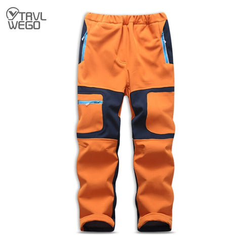TRVLWEGO Children Winter Softshell Hiking Pants Thermal Fleece Kids Pants Outdoor Waterproof Camping Trekking Skiing Thousers