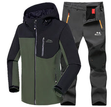 Man Winter Waterproof Fish Ski Warm Softshell Fleece Hiking Outdoor Jackets Trekking Camp Coat Set Pants Climb Oversize Trousers