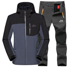 Man Winter Waterproof Fish Ski Warm Softshell Fleece Hiking Outdoor Jackets Trekking Camp Coat Set Pants Climb Oversize Trousers