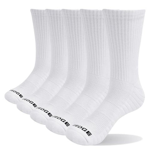 YUEDGE 3 Pairs 5 Pairs Men Women White Warm Cotton Cushion Comfortable Cycling Running Hiking Athletic Sports Crew Dress Socks