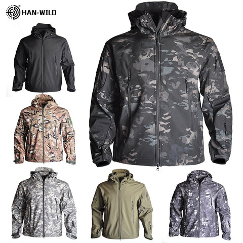 Hiking Jackets Shark Skin Soft Shell Clothes Tactical Jacket Mens Windbreaker Flight Pilot Hood Military Fleece Field Jacket