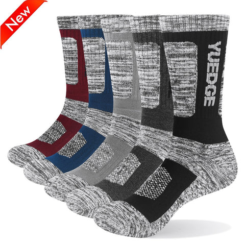 YUEDGE Men Socks Breathable Comfortable Cotton Cushion Crew Sports Hiking Trekking Socks 5 Pairs 38-45 EU