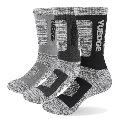 YUEDGE Brand 3 Pairs Men's Terry Cushion Combed Cotton Crew Socks  Sports Socks Trekking Hiking Socks Winter Warm Thermal Socks