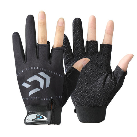 DAIWA Professional Fishing Gloves Three Fiinger Cut Protective Gloves Outdoor Anti-slip Hiking Gloves For Men Pesca Equipment