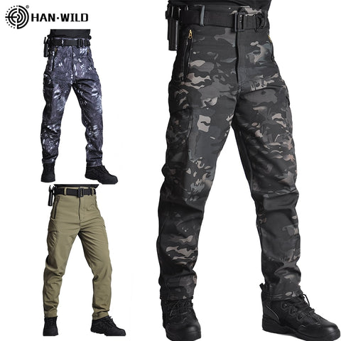 HAN WILD Men Sharkskin Tactical Pants Cargo Combat SWAT Army Training Military Pants Airsoft Asian Pants Hiking Hunting Trousers