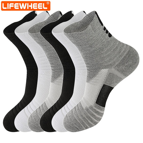 LifeWheel Men Socks Sports Basketball Cotton Tube Towels Breathable Comfortable Running Hiking Socks 6 Pairs/Lot