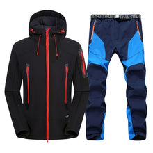 2pc Mens Waterproof Hiking suits Softshell Fleece Jackets and Pants Outdoor Trekking Camp Coat Set Pants Climb Skiing Trousers