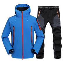 2pc Mens Waterproof Hiking suits Softshell Fleece Jackets and Pants Outdoor Trekking Camp Coat Set Pants Climb Skiing Trousers