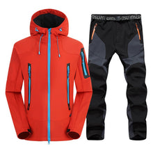 2pc Mens Waterproof Hiking suits Softshell Fleece Jackets and Pants Outdoor Trekking Camp Coat Set Pants Climb Skiing Trousers