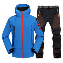 2pc Mens Waterproof Hiking suits Softshell Fleece Jackets and Pants Outdoor Trekking Camp Coat Set Pants Climb Skiing Trousers