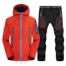 2pc Mens Waterproof Hiking suits Softshell Fleece Jackets and Pants Outdoor Trekking Camp Coat Set Pants Climb Skiing Trousers