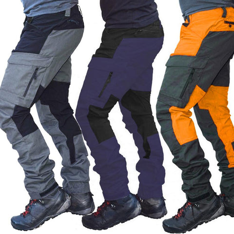 Men Fashion Color Block Multi Pockets Sports Long Cargo Pants Work Trousers for daily wear Outdoor Hiking Climbing streetwear