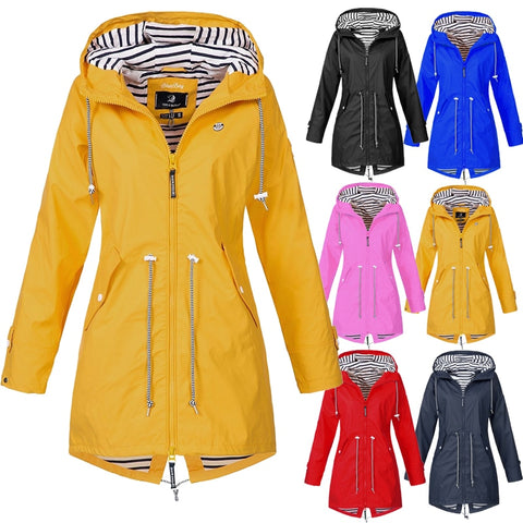 Women Clothes Rain Jacket Casual Waterproof Raincoat Long Hiking Coat Running Coat New Fashion Jackets Hooded Windbreaker