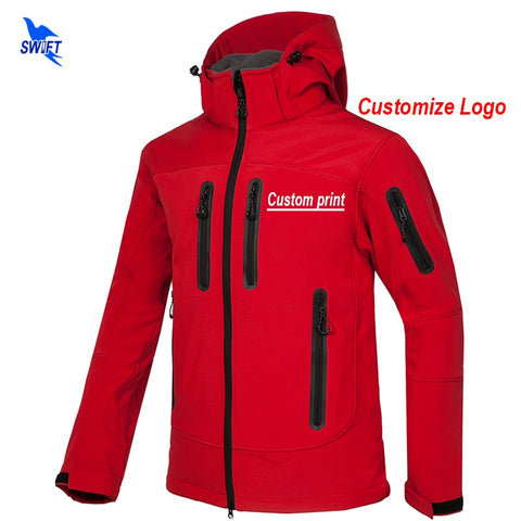 Custom Print New Softshell Jacket Men Waterproof Fleece Thermal Outdoor Hooded Hiking Coat Ski Trekking Camping Hoodie Clothing